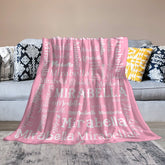 Lofaris Pink White Text Typeface Personalized Name Blanket